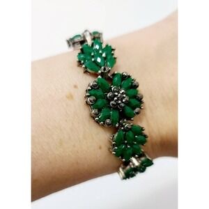 Vintage Green Glass and Marcasite Bracelet